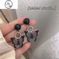 JiMi黑色蝴蝶耳环~甜酷ins小众设计感2023年新款复古耳钉女潮耳饰耳夹