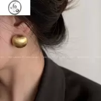 JiMi金属拉丝磨砂圆球耳钉小众设计感高级耳环2023新款耳饰冷淡风