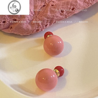 JiMi粉红泡泡~2戴式小众独特设计感双面珠珠耳钉女2023新款可爱耳环