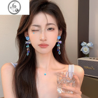 JiMi冰摇蓝海~水波纹爱心水晶蝴蝶结流苏耳环小众设计感高级感耳钉女