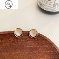 JiMi港风复古圆形猫眼石耳钉女轻奢高级感耳环小众设计感简约百搭耳饰