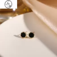 JiMi迷你耳钉女银银养耳洞睡觉免摘黑色圆耳环小众设计感高级银针耳饰