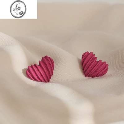JiMi925银针显白玫红色爱心耳钉女简约独特设计感耳环小众高级感耳饰