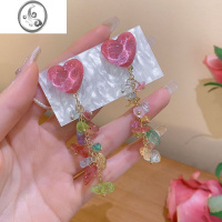 JiMi多巴胺彩色碎石耳环女小众长款流苏耳钉2023年新款潮夏季网红耳饰