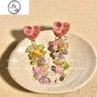 JiMi是春夏的颜色~爱心碎石流苏耳钉女小众设计感耳环ins气质甜美耳饰