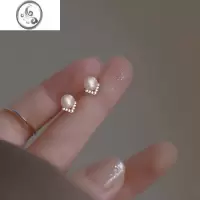 JiMis925银银珍珠耳钉女2023年新款潮耳环小众设计高级感个性简约耳饰