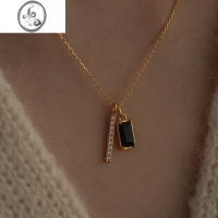 JiMi 网红潮流锁骨链女装饰项链ins冷淡风气质黑色方牌复古颈链