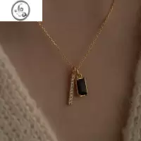 JiMi 网红潮流锁骨链女装饰项链ins冷淡风气质黑色方牌复古颈链