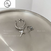 JiMi四芒星银色耳夹女潮简约冷淡风无耳洞耳骨夹耳环甜酷辣妹耳钉耳饰