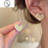 JiMi蜜糖春色~法式碎钻爱心耳环小众设计感高级耳饰女气质百搭耳钉潮