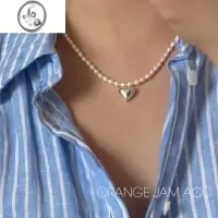 JiMiORANGE JAM韩版ins博主流行简约925银银爱心淡水珍珠金色项链