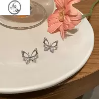 JiMi镂空蝴蝶锆石耳钉女潮简约小众设计感百搭耳饰高级感轻奢耳环耳夹