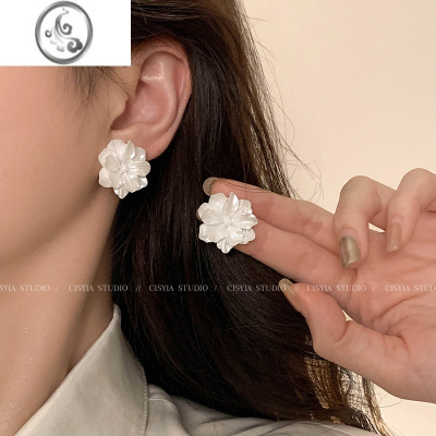 JiMi山茶花耳钉女款耳环2023年新款轻奢小众高级感气质银针耳饰