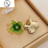 JiMi春意盎然春夏新款耳钉耳环女小众设计高级感小清新绿色花朵耳饰潮
