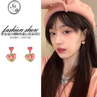 JiMi粉色爱心耳环女可爱2023新款小众设计高级感银银夏季耳钉耳饰
