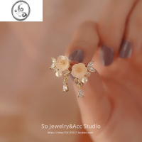 JiMi「月下玉兰花」法式复古精致轻奢感气质银银花朵耳钉蚊香盘耳夹女