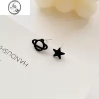 JiMi黑色不对称星球耳钉简约精致小巧冷淡风气质耳饰蚊香盘无耳洞耳夹