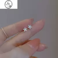 JiMi银银999养耳洞锆石花朵耳钉女2023新款洋气耳环足银耳饰小巧气质