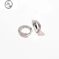 JiMi韩版S925银针个性简约耳环女复古时尚微镶闪亮锆石耳圈耳扣耳饰潮