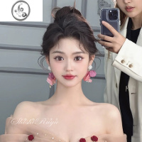 JiMi韩国时尚简约耳环珍珠水晶花朵耳坠个性设计甜美新娘结婚婚纱耳饰