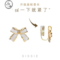 JiMi油画白气质蝴蝶结耳夹蚊香盘无耳洞可爱少女耳环复古高级艺术耳钉
