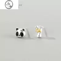 JiMiS925银银不对称熊猫竹子今年秋冬新款独特的耳钉女生睡觉免摘