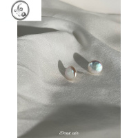 JiMi巴洛克圆形珍珠耳钉光面纽扣s925银针法式冷淡风气质百搭耳饰