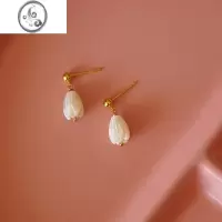 JiMi贝壳白兰花耳环2022年新款潮小众设计感高级耳钉耳饰无耳洞女耳夹