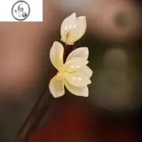 JiMi发簪古风高级感古典玉兰花木簪黑木发钗简约琉璃挽发茶服旗袍配饰