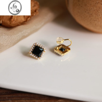 JiMi无痛硅胶耳夹黑色法式复古珍珠无耳洞女蚊香盘耳饰2023新款潮耳钉
