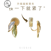 JiMi新中式古风国风竹子绿色叶子耳夹无耳洞女无痛蚊香盘耳环耳饰耳钉