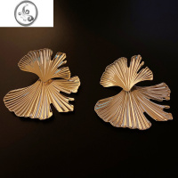 JiMi欧美夸张设计感银杏叶子高级感耳环2023新款气质小众金属耳钉