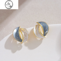 JiMi设计感茶系灰蓝叶子耳环独特气质高级感珠光耳钉超仙港风耳饰新款