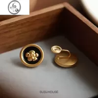 JiMi黑金耳夹高级感耳钉无耳洞女山茶花蚊香盘耳饰夹耳式耳环复古新款