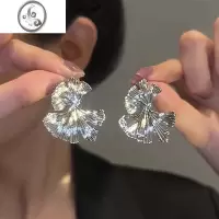JiMi夸张设计感银杏叶高级感个性耳环2023新款潮气质小众金属耳钉饰品