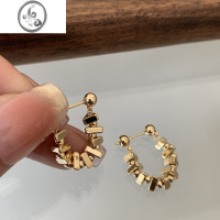 JiMi轻奢小众设计金属方块链条耳环2023新款潮女新款个性耳钉耳饰网红