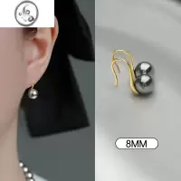 JiMi施家灰色珍珠耳钉女银银耳环法式轻奢高级感气质正圆耳饰耳钩耳坠