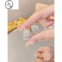 JiMi高级感满钻水滴圈圈耳环耳扣女2023年新款潮韩国气质网红耳钉耳饰