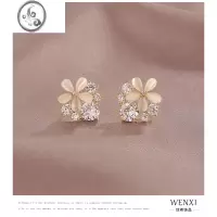 JiMi花朵猫眼石耳环女2023新款潮时尚百搭小众耳钉女高级感耳夹无耳洞