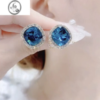 JiMi蓝色水晶耳钉耳环女2023年新款潮小众设计高级感轻奢网红秋冬耳饰