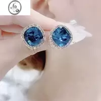 JiMi蓝色水晶耳钉耳环女2023年新款潮小众设计高级感轻奢网红秋冬耳饰