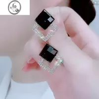 JiMi银针双菱形水晶耳环2023年新款潮网红百搭珍珠耳钉高级感轻奢耳饰