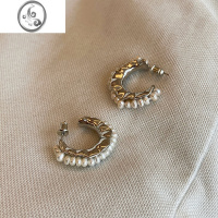 JiMi卖耳环的老大爷 法式复古珍珠耳环不规则淡水珍珠银色半圈C形耳钉