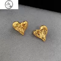 JiMi熔岩~欧美金属不规则爱心耳钉女轻奢小众高级感金色耳环独特耳饰