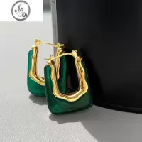 JiMi高冷范~冷性风复古绿色耳饰耳圈耳环女轻奢小众高级感ins气质耳钉