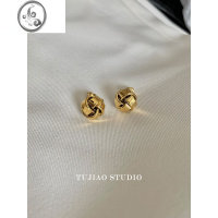 JiMiTujiao 线条缠绕简约小巧设计感ins风高级百搭扭曲金色小圆球耳钉