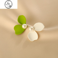 JiMi小清新花瓣绿色耳钉女小众设计感高级撞色耳环茶系珍珠耳饰