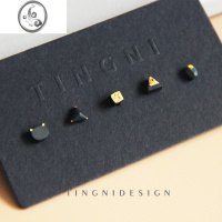 JiMi《黑金》原创陶瓷925银耳钉中性三角经典款情侣质感黑色耳饰