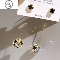 JiMi网红简约长款镶钻球形一款三戴耳环S925银针气质耳钉耳饰