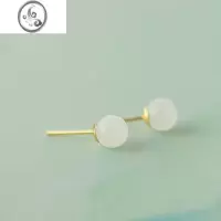 JiMi《温润如玉》和田玉银银耳钉简约百搭小巧精致高级感耳饰夏季